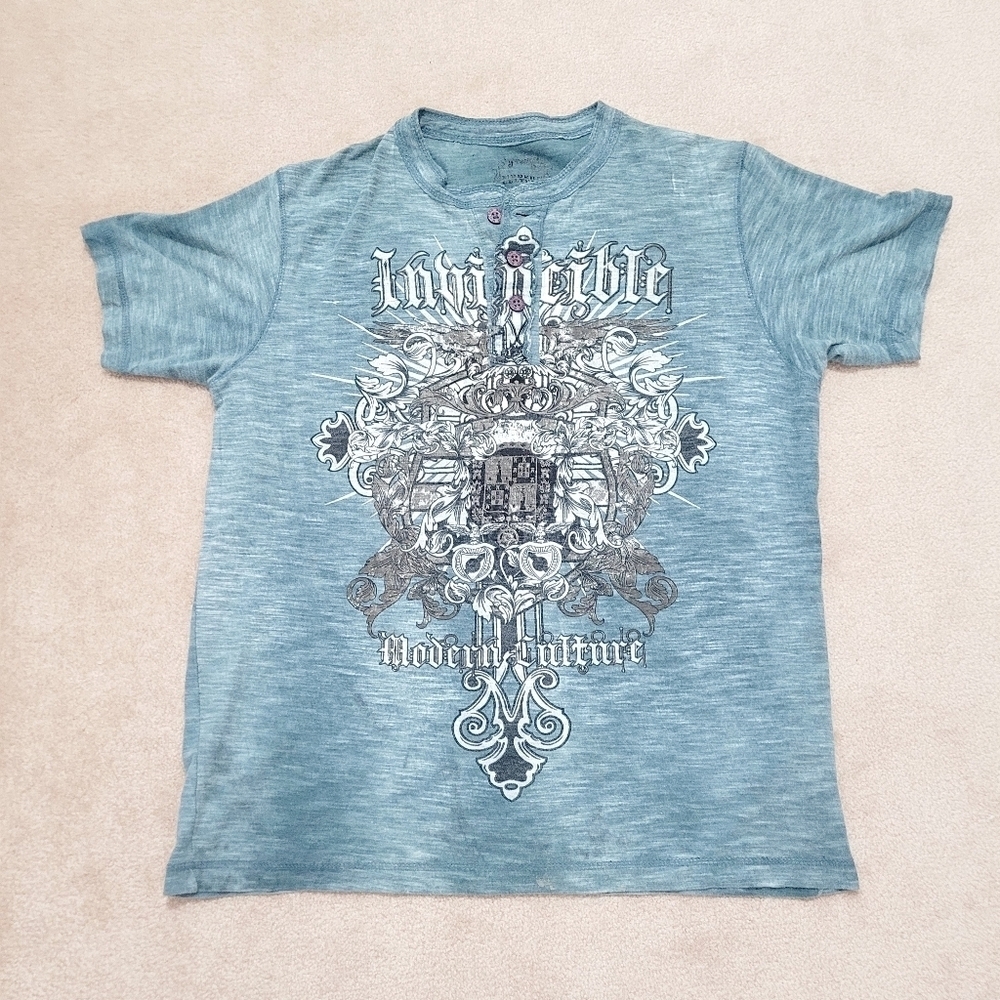 MODERN CULTURE Y2k Men's Casual Shirt 100% Cotton Size Medium Buttons At Neck